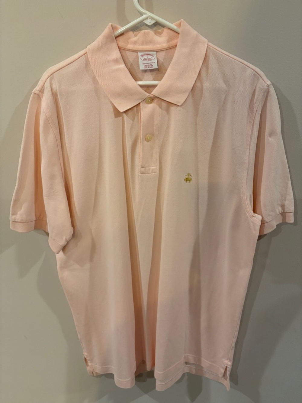 Brooks Brothers Light Pink Polo Shirt with Gold Logo Men's L